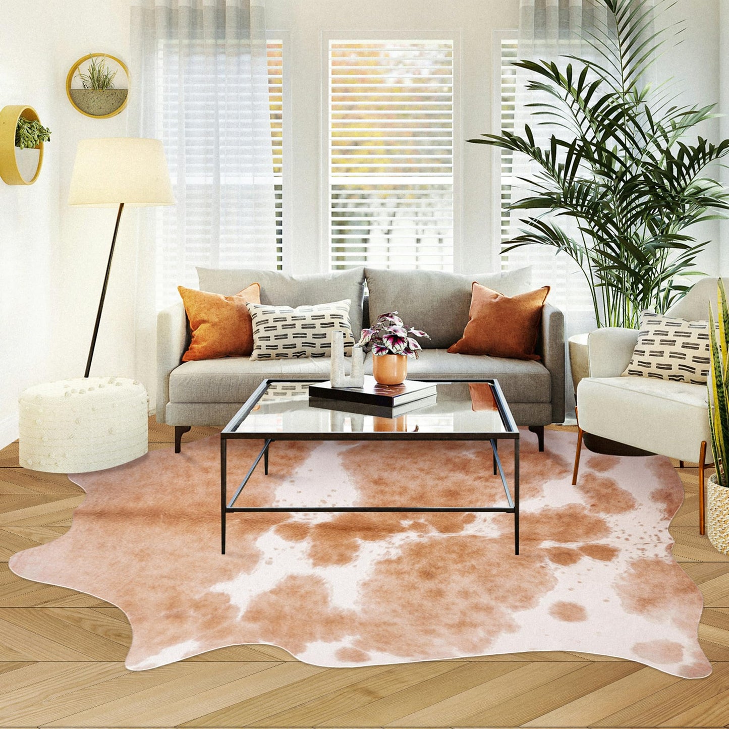 Cowhide Rug Cow Print 6.2x7.6 Feet Cow Hide Rug for Living Room Bedroom Dining Room Home Office Brown Animal Print Carpet for Home Decor