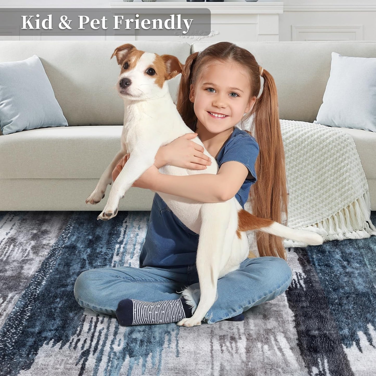 Ciicool Abstract Area Rug Indoor, 3x5 Washable Entryway Rug, Modern Soft Throw Rug with Non-Slip Backing Ideal for Bedroom Living Room Entrance Kitchen, Low-Pile Floor Carpet Doormat Blue Grey