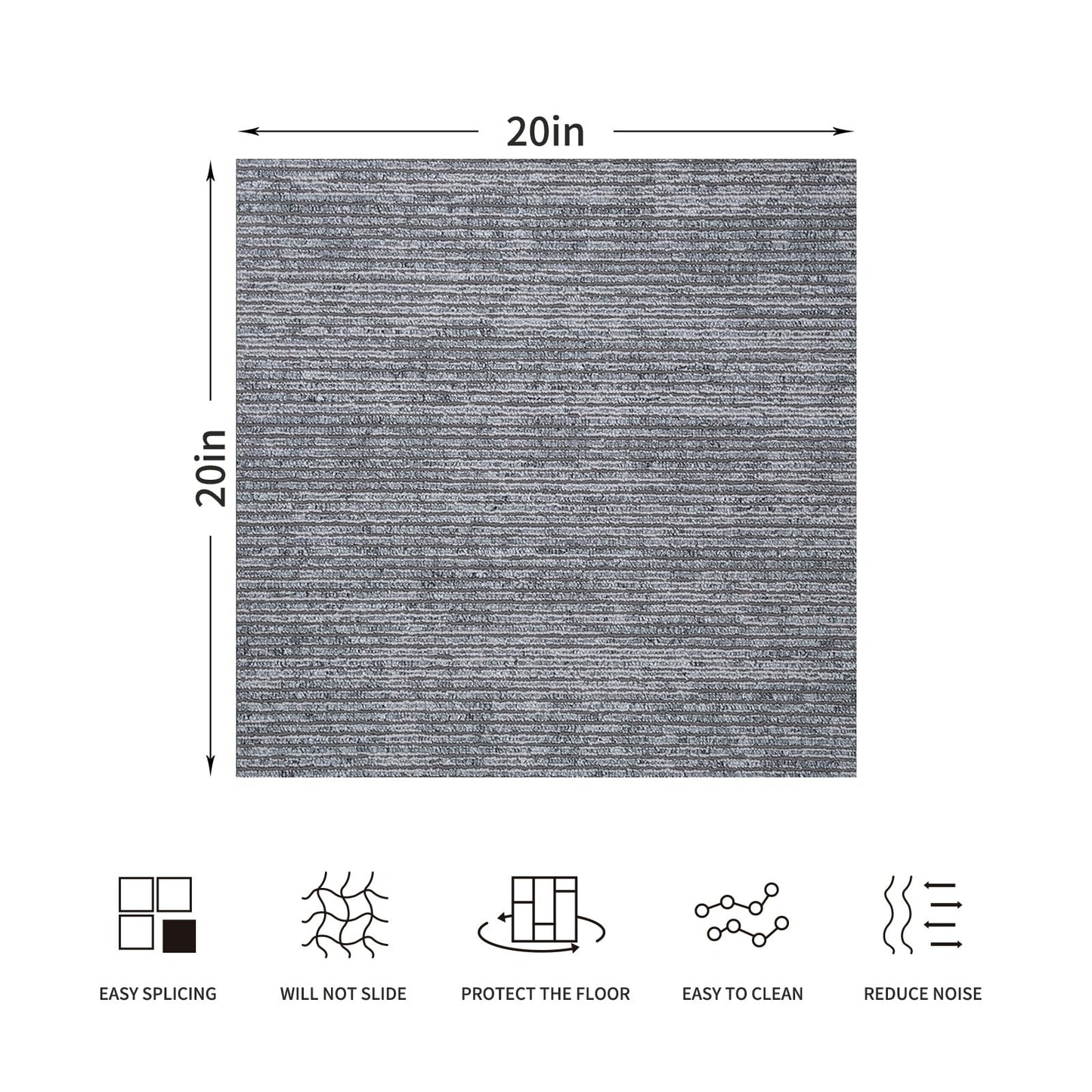 40 Tiles 20"x20" Carpet Tiles (107 sqft/Carton) - Non-Slip, Non-Adhesive, Padded Square Flooring for Home & Office - Easy DIY Installation, Seamless Look, Indoor & Outdoor Use