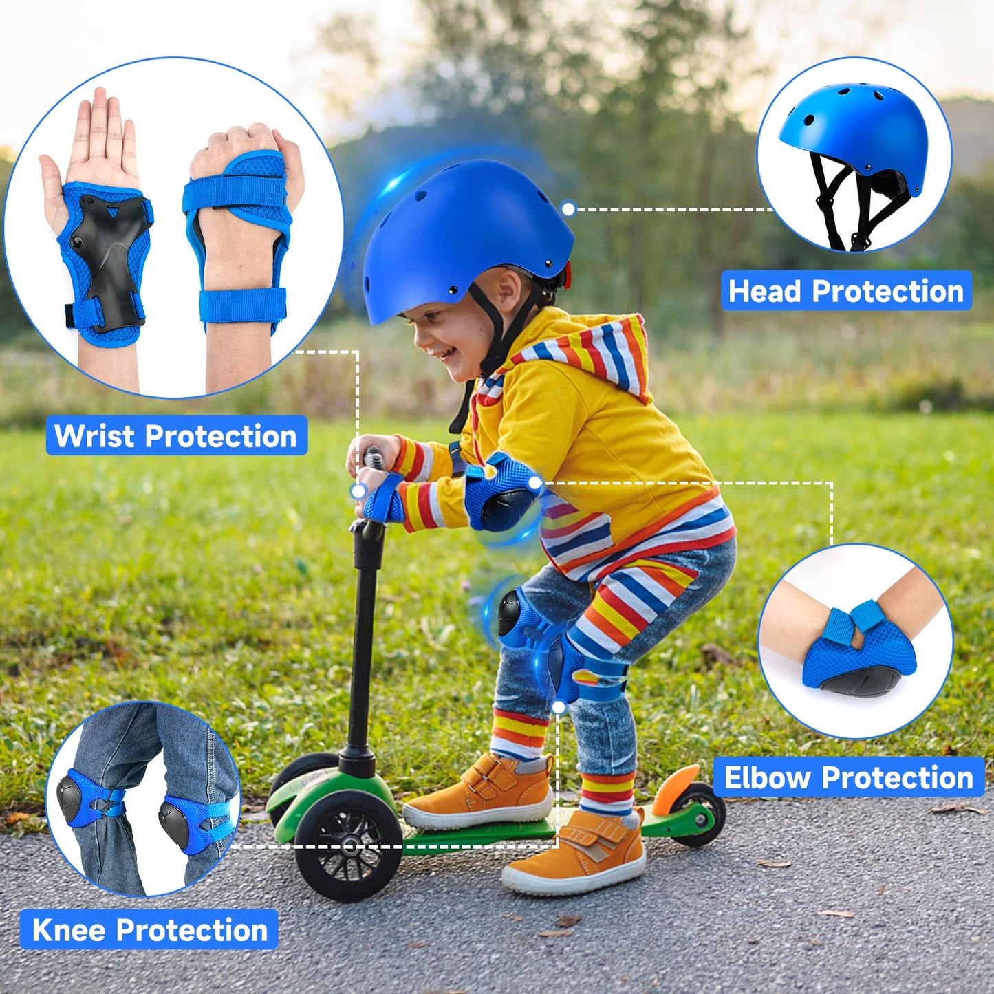 ArgoHome Toddler Kids Bike Helmet Set with Knee Elbow Pads, Adjustable Cycling Helmet for Little Boy Girl Protective Gear