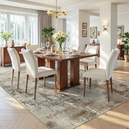 6x9 Area Rugs for Living Room, Washable Rugs for Bedroom, Modern Abstract Rug with Non-Slip Silicone Backing, Low Pile Soft Carpet for Dining Dorms Room Nursery Office Indoor Home Decor (Brown&White)