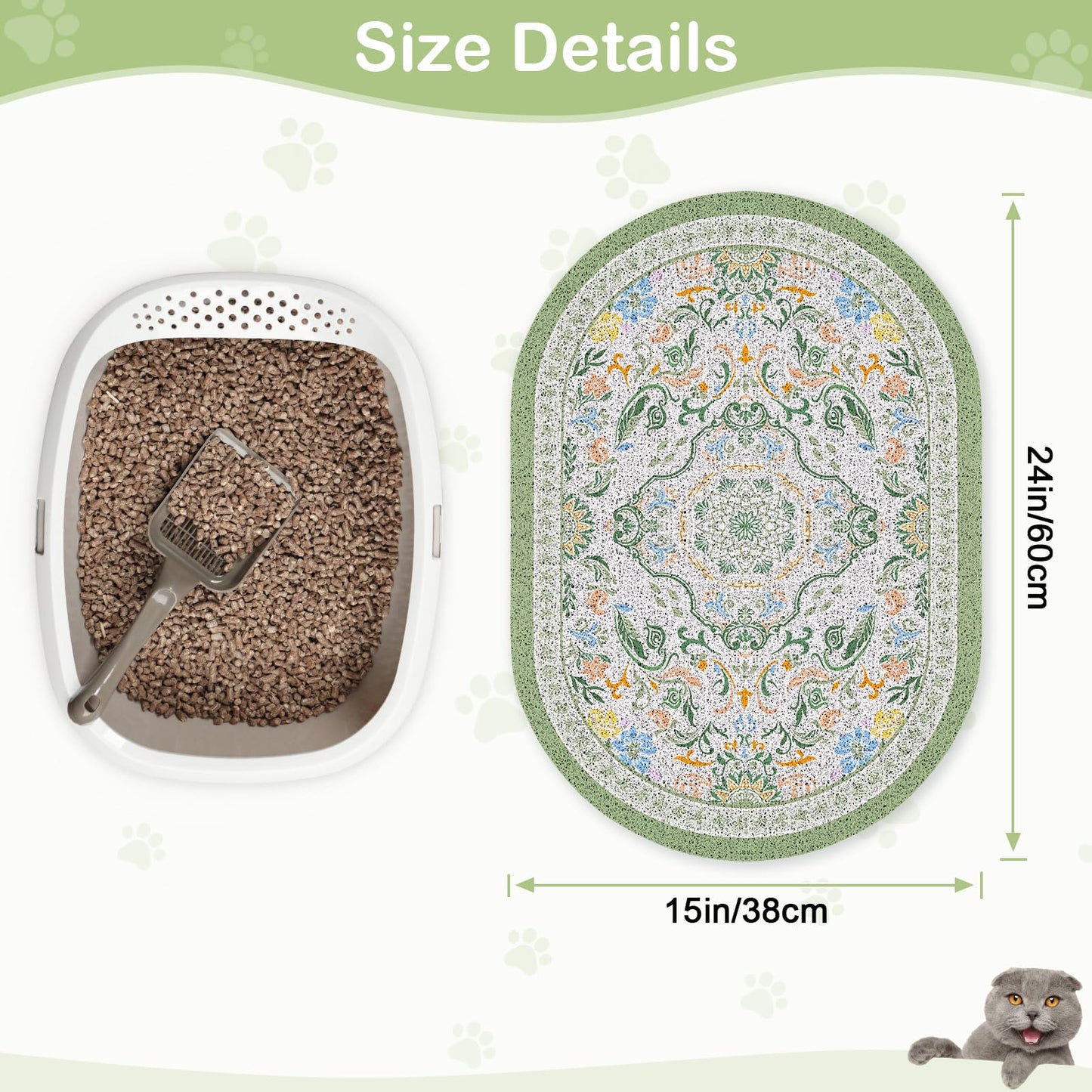 Bienbee Cat Litter Mat, 24" x 15" Litter Box Mat Rug with Non-Slip Bottom,Urine and Water Proof, Easy to Clean Cat Supplies Essentials for Indoor Kitty Kitten Floor, Bean-Green M