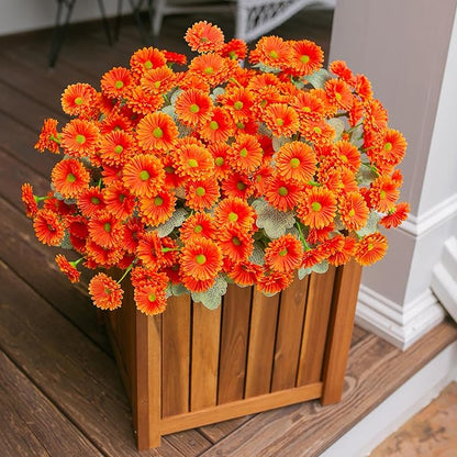 HyeFlora Dahlia Artificial Fall Flowers for Outdoors Autumn Decoration, 6 Bundles Fake Mums Orange Faux Flowers Plants Realistic UV Resistant Silk Flowers for Outside Planter Front Door Yard Garden