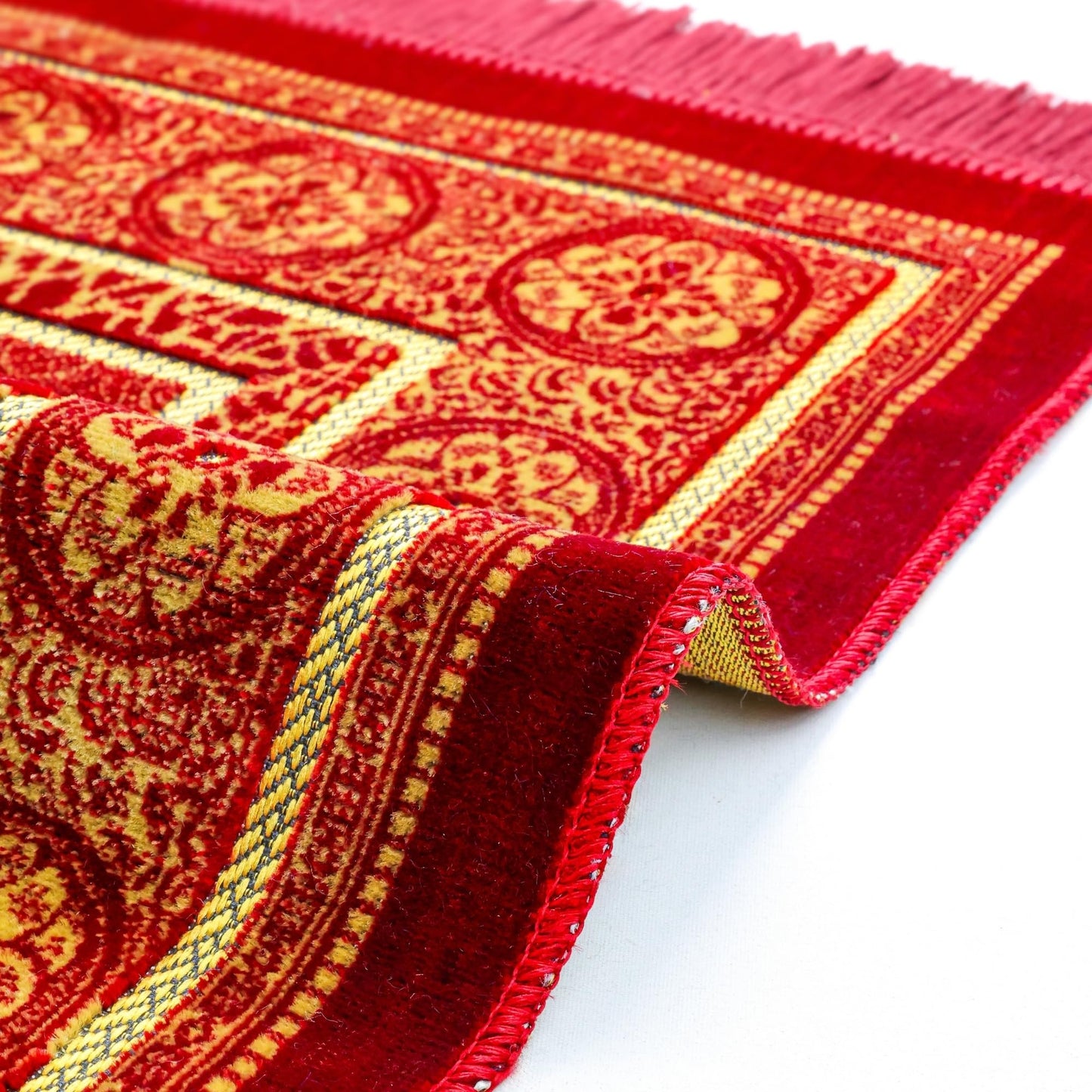 FIRASET Muslim Prayer Rug, Soft Plush Thin Islamic Prayer Mat, Janamaz, Sajada, Praying Carpet, Islamic Gift for Men & Women, Islamic Mat, Bordeaux, Eid & Ramadan Gift with Prayer Beads, 26x43 inch