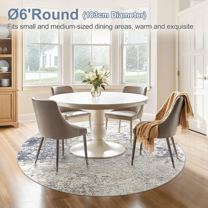 DMOYEST 6ft Round Area Rug Living Room Rugs - 6x6 Washable Large Soft Indoor Modern Abstract Low Pile Rug Carpet for Bedroom Dining Room Farmhouse Home Office - Beige Blue