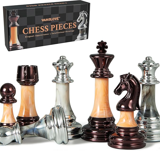 Vamslove Heavy Weighted Acrylic Chess Pieces Only with Leather Base-3.5'' King with Storage Slots-Extra 2 Queens-34 Staunton Tournament Chessmen for Chess Set or Replacement of Missing Pieces