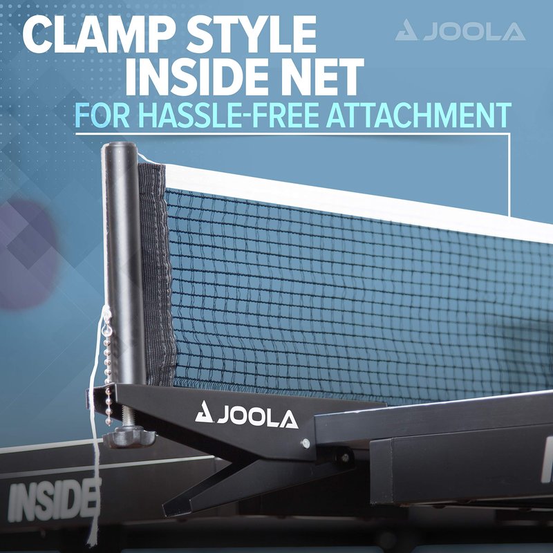 JOOLA Inside Professional MDF Indoor Ping Pong Table with Quick Clamp Table Tennis Net and Post Set - 10 Minute Easy Assembly - Tournament Quality - Foldable with Single Player Playback Mode, Blue