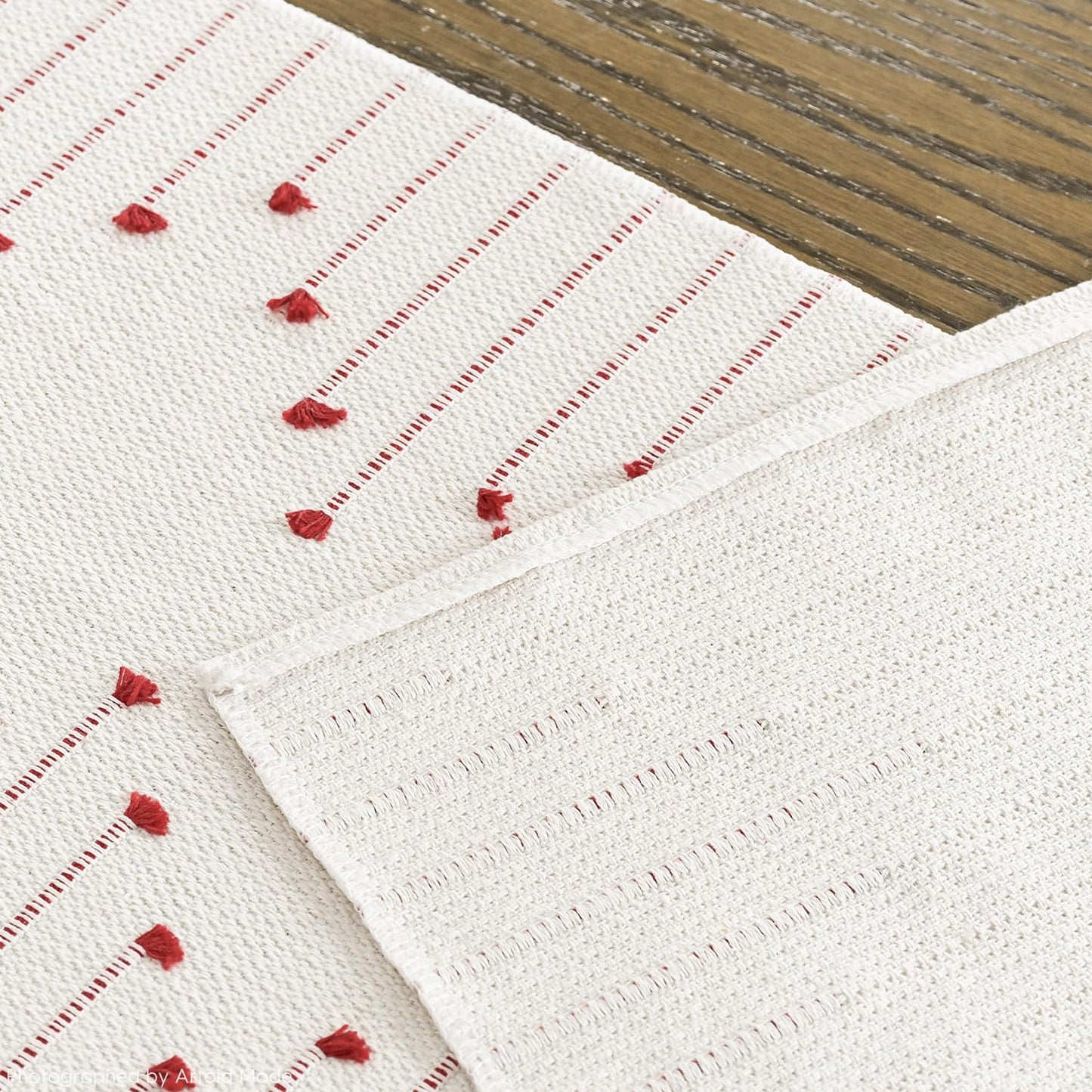 Artoid Mode Red Boho Table Runner for Farmhouse Rustic，Seasonal Holiday Macrame Burlap Kitchen Dining Table Decoration for Home Party Decor 12x72 Inch