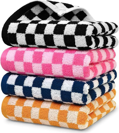 Jacquotha Hand Towels 4 Pack, Cotton Decorative Bathroom Hand Towel & Checkered