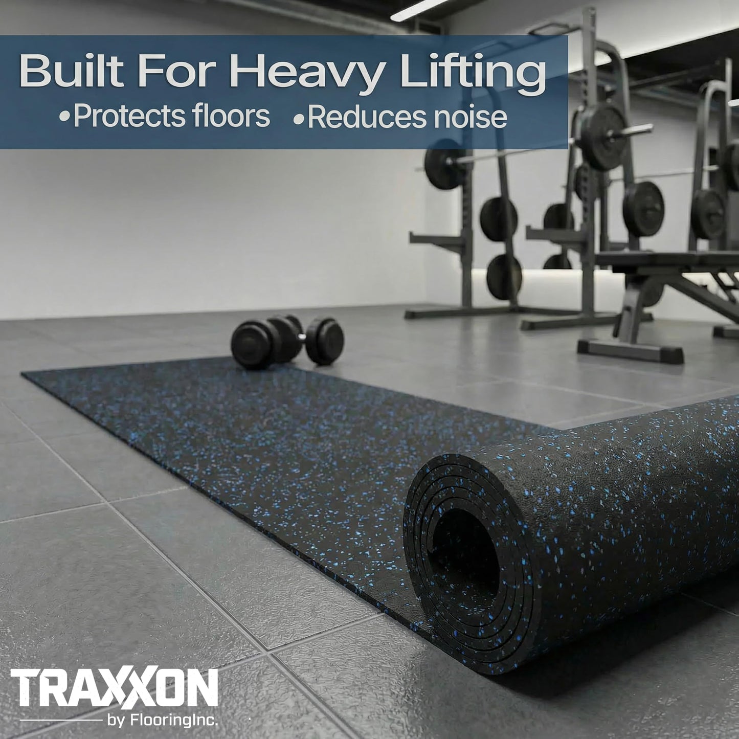 Traxxon by FlooringInc Rubber Gym Flooring Roll, Heavy Duty Recycled Rubber Floor Mats for Home Gym, Garage Gym Floor Mat, Horse Stall Mat (1/4" Thick | Blue | 4'x10' | 40 Sq Ft)