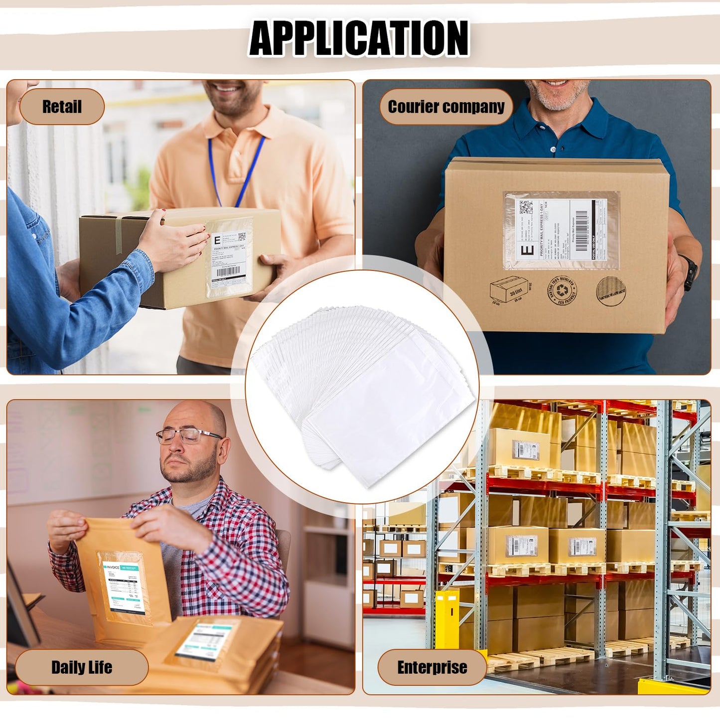 Cholemy 200 Pcs 9.5 x 12 in Clear Packing Slip Pouches Shipping Label Sleeves Adhesive Packing List Pockets Envelopes Mailing Protectors Slip Envelope Pouches Holders Cover Enclosed Bag