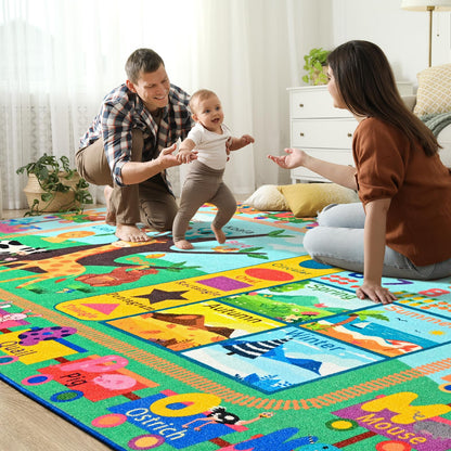 Zedrew Kids Rug for Playroom, 4x6 ABC Educational Carpet for Classroom, Fun Alphabet Area Rugs for Learn Numbers Season Animal Weather and Shapes Playmat for Girls Boys Room Nursery Decor