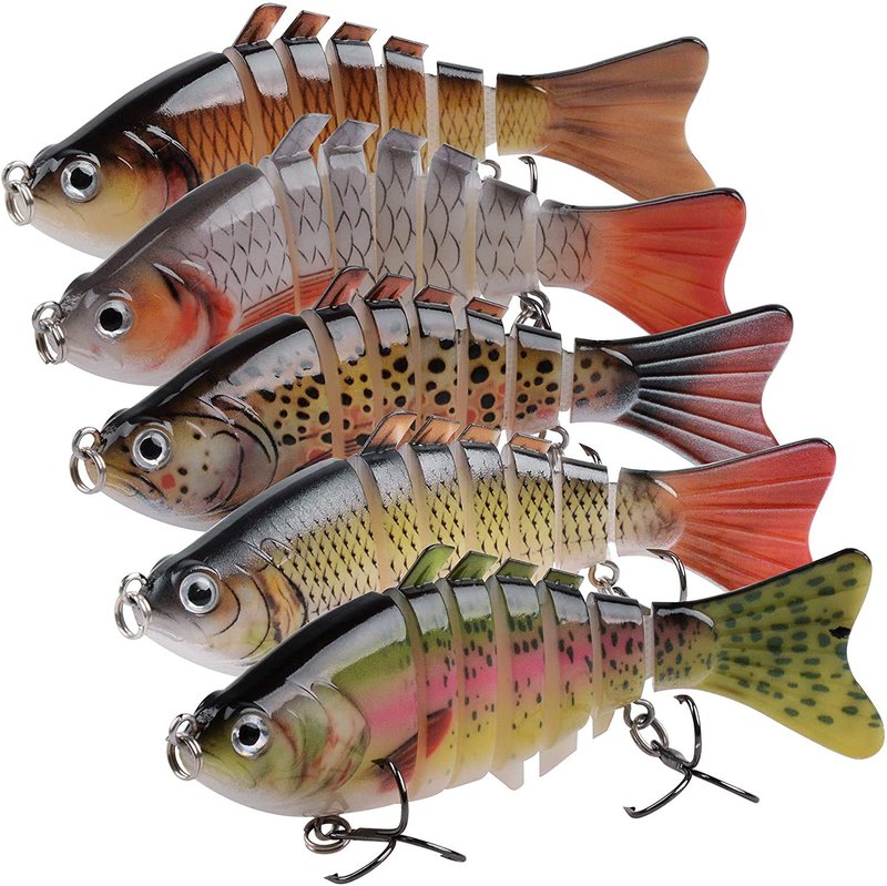 Fishing Lures for Bass Trout Walleye, 5pcs Segmented Multi Jointed Swimbaits Fish-Slow Sinking Bionic Hard Bait Swimming Fishing Lures with Treble Hooks Artificial Lures for Freshwater Saltwater