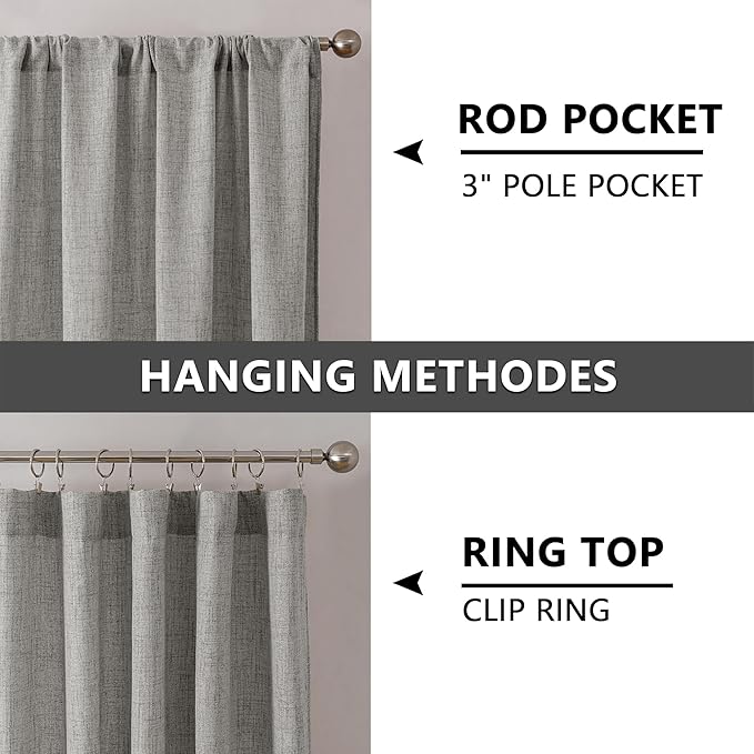 Tollpiz Short Linen Curtain Bedroom Rod Pocket Semi Sheer Curtains Burlap Light Filtering Thick Linen Drape for Living Room, 38 x 54 inches Long, Silver Grey, Set of 2 Panels