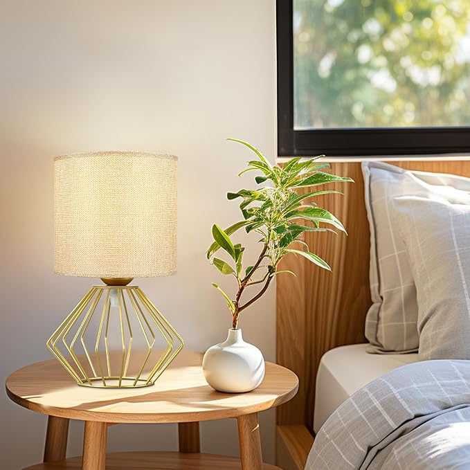Hamilyeah Gold Table Lamps Set of 2, Modern Bedside Lamps with Fabric Shade, Simple Table Lamps for Bedroom, Living Room, Office, Desk Lamp for Night Stand