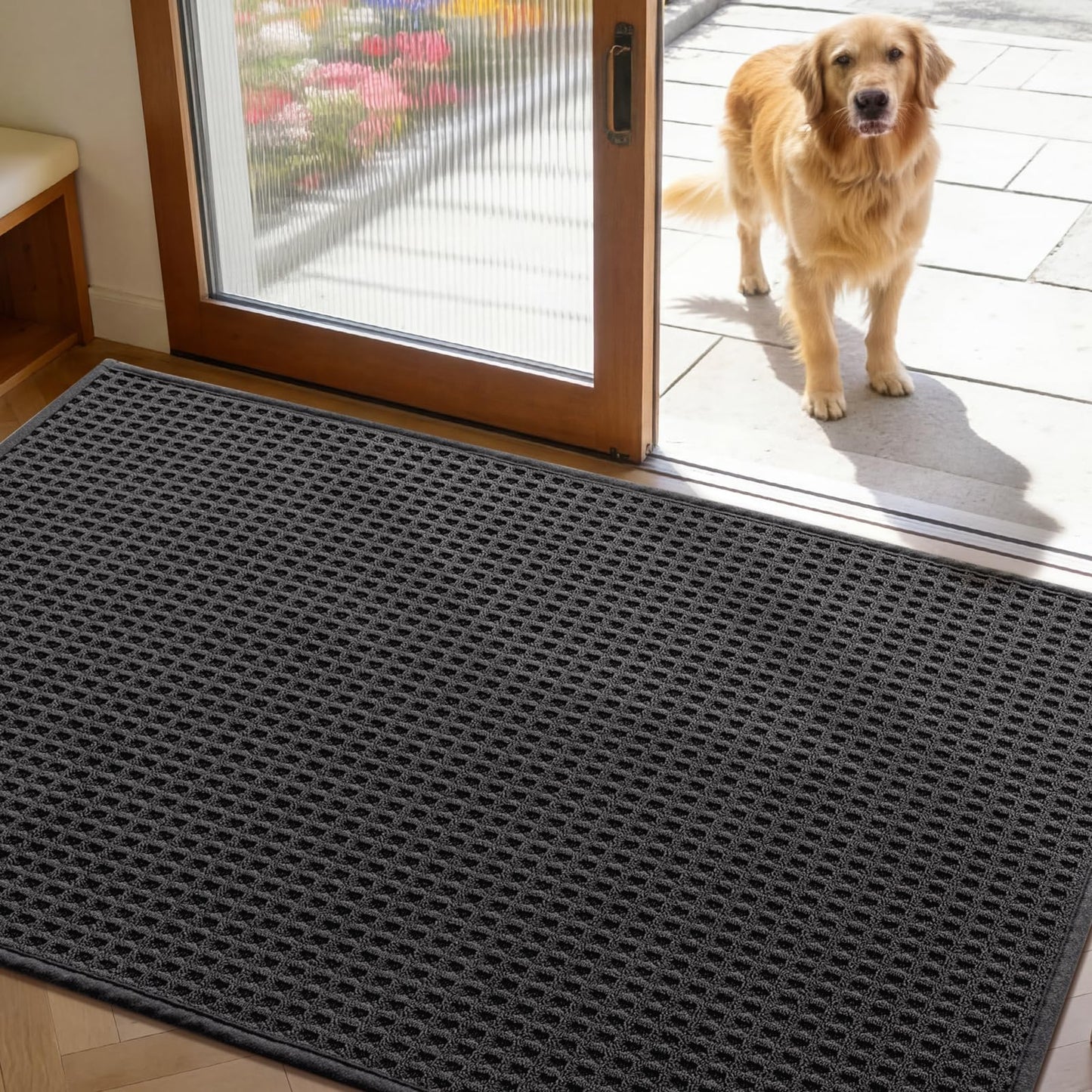 YIHOUSE Indoor Door Mat 35" x 59", Non-Slip Washable Entryway Mat, Dirt Trapper Absorbent Entrance Mat, Low Profile Floor Mat for Front/Back Door, Entryway, Dark Gray ﻿ ﻿