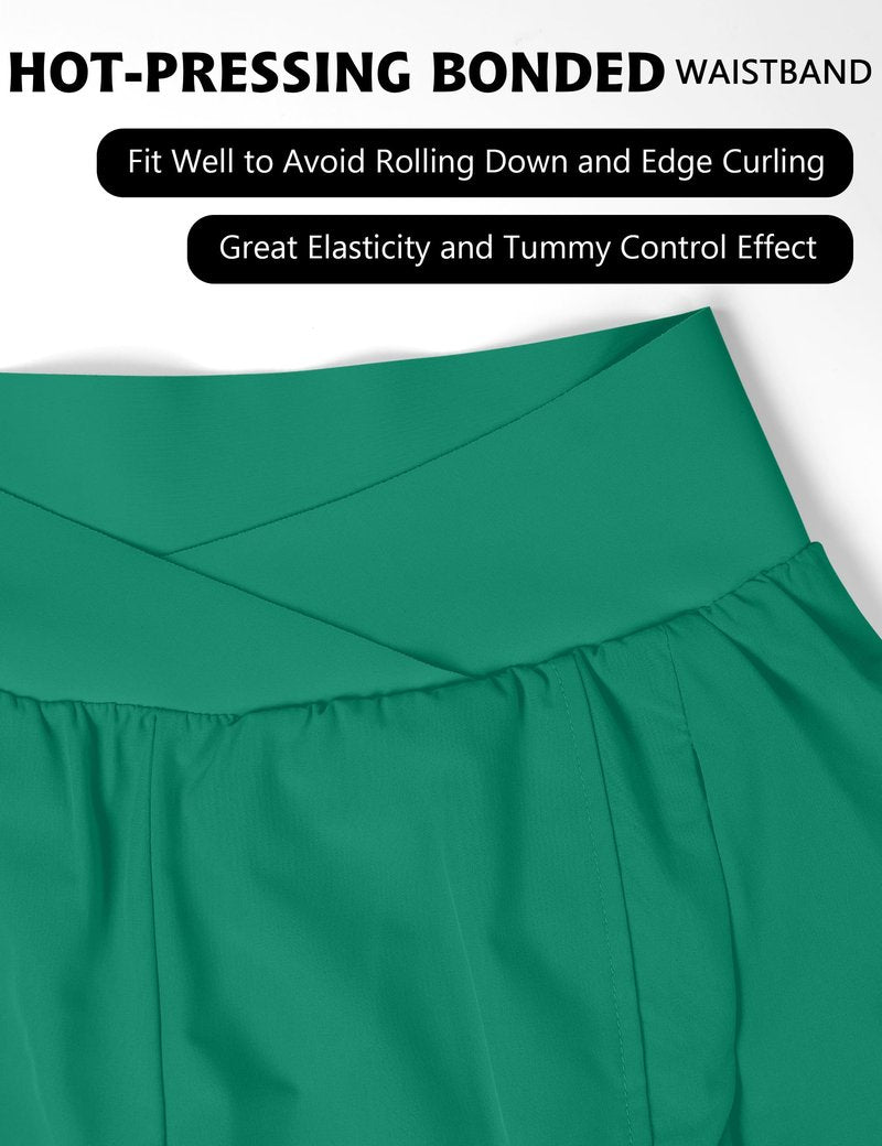 Blooming Jelly Women's Workout Shorts Athletic Running Crossover High Waisted Gym Sport Yoga Shorts with Zipper Pockets (Green,Small)