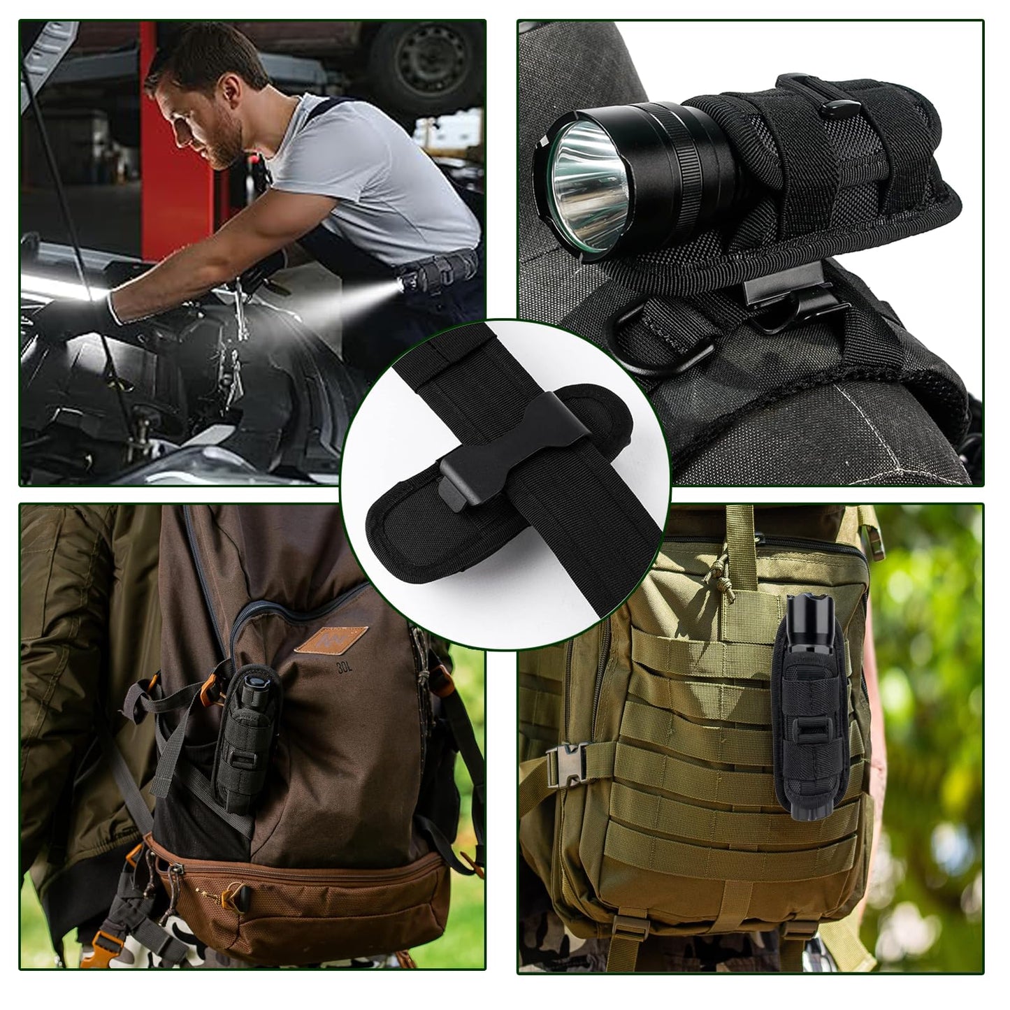 Hynhsun Tactical Flashlight Pouch Holster，Rotatable Flashlight Pouch with 360 Degree Carabiner Reel Clip，molle Flashlight Holder for Duty Belt Police Safety Belt