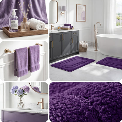 HOMEIDEAS Bathroom Rugs Sets 2 Piece, Extra Soft and Absorbent Microfiber Plush Bath Mat with Non Slip Backing(Purple)