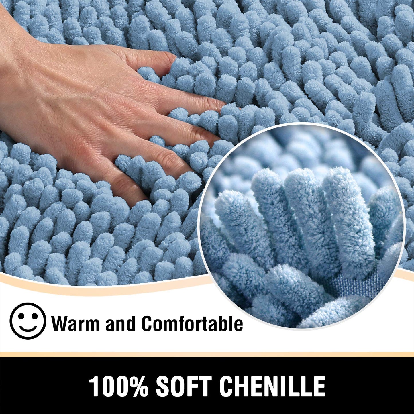 H.VERSAILTEX Bathroom Rugs Bath Mats Non Slip Luxury Chenille Bathroom Runner Rug 24x47 Extra Soft and Absorbent Shaggy Rugs Washable Dry Fast Area Carpet Mats, Tub - Cool Blue