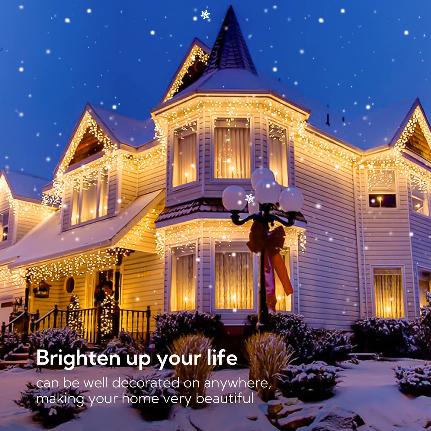 Hopolon 33FT 360L LED Christmas Icicle Lights Outdoor Waterproof,8 Modes Plug in Curtain String Lights with 60 Drops for Wedding, Party, Bedroom, Home, Garden, Wall Decorations(Warm White)