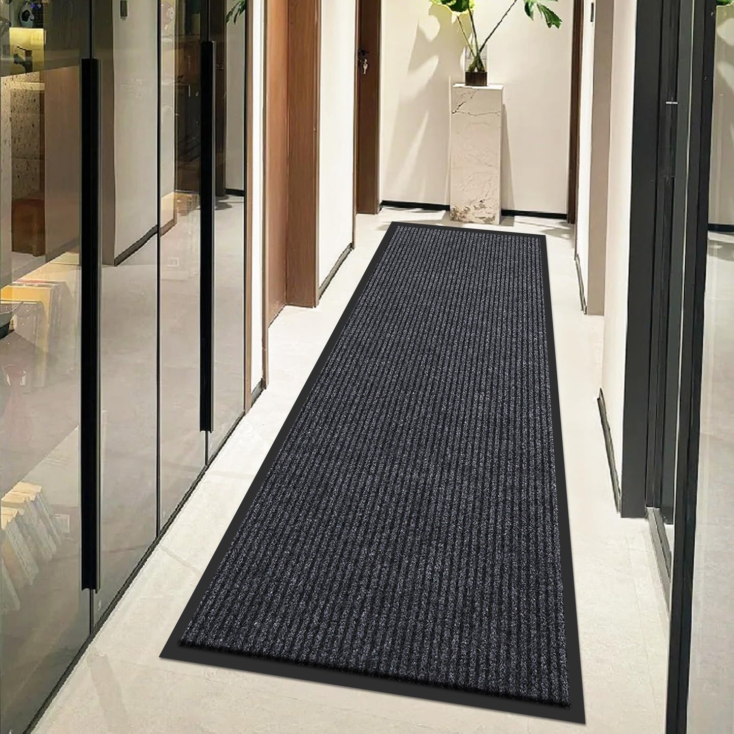 Large Indoor Outdoor Door Mat, 2' x 6' Heavy Duty Commercial Floor Mat Inside Outside Entrance, Rubber Border Doormats for Entryway, High Traffic Area, Waterproof, Low-Profile, Easy to Clean
