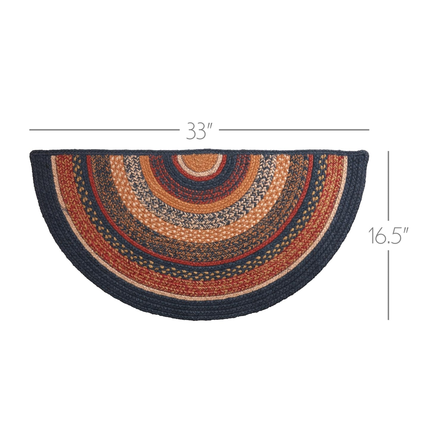 VHC Brands Stratton Primitive Jute Blue Red Striped Accent Rug for Entryway Kitchen Bathroom, Rustic Decor - Half Circle 16.5"x33"