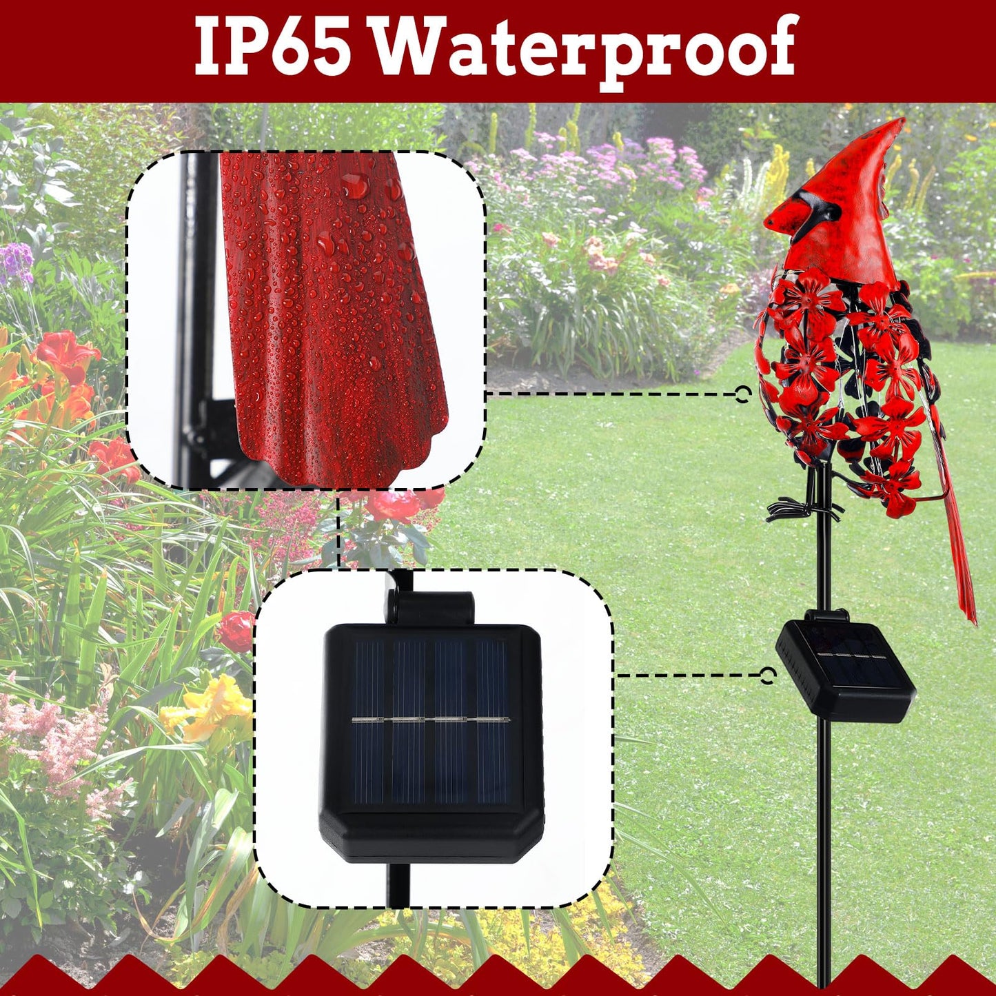 VIHOSE 1 Pcs Cardinal Gift Decor Cardinal Solar Lights for Outside Garden Stake Metal Red Bird Solar Lights Gift Outdoor Stake Grave Patio Yard Lawn Porch Cemetery Decoration for Mom Grandma Women