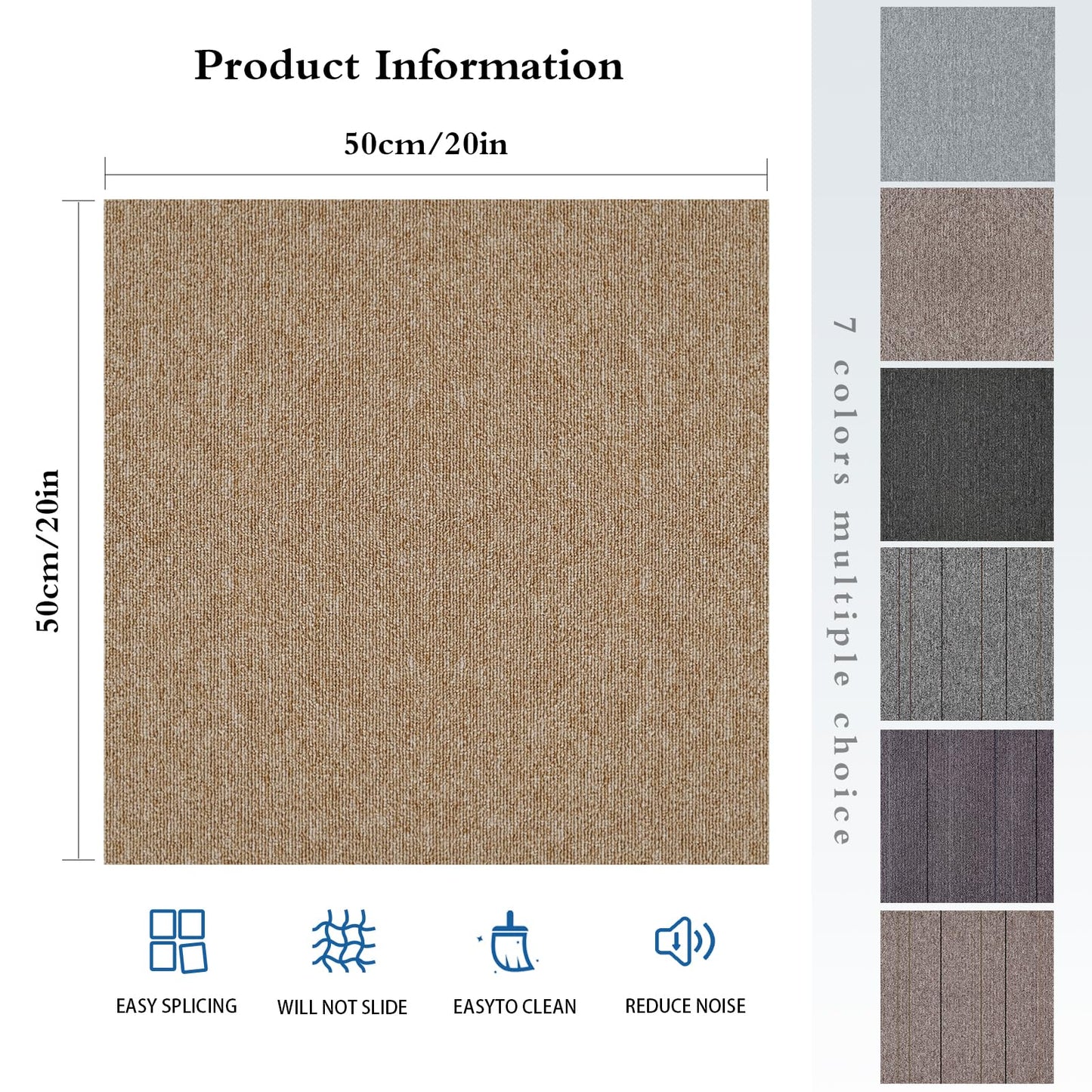 16-Pack 20"x20" Carpet Tiles, Non-Adhesive Soft Padded Floor Squares with Seamless Look for Home, Office, Indoor & Outdoor Use (43 Sq Ft) (J1)