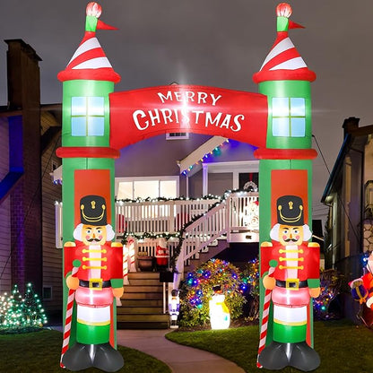 12FT Christmas Inflatables Outdoor, Large Christmas Nutcracker Castle Inflatables Decor, Blow Up Xmas Yard Decorations with 9PCS Built-in LED, Huge Xmas Outdoor Decor for Yard Garden Lawn Archway