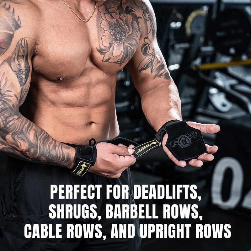 MANUEKLEAR Gym Straps, Double Leather Lifting Straps for Men Deadlift with Cushion Wrist Loop, Gym Lifting Wrist Wraps for Weightlifting
