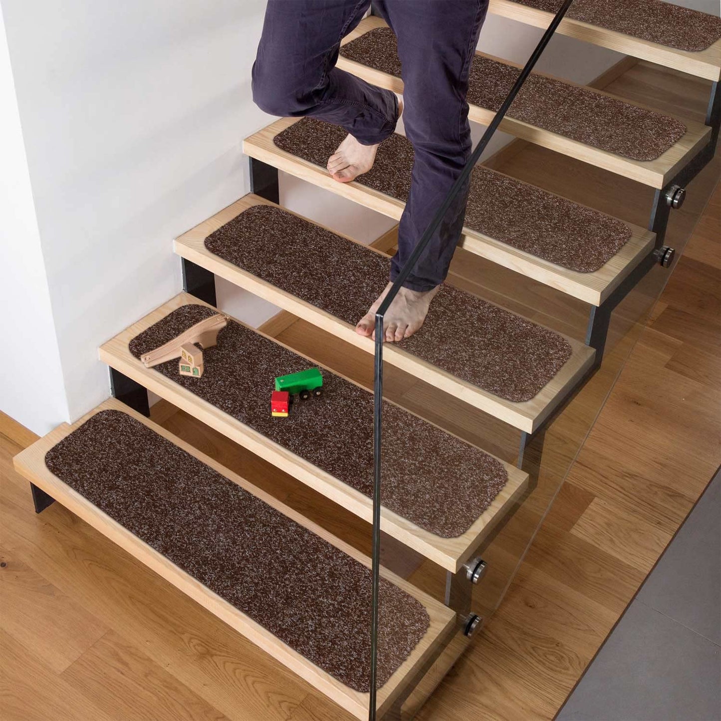 Seloom Upgraded 9" x 36" Stair Treads for Wooden Steps- Carpet Non-Slip with Non Skid Backing Specialized for Indoor Steps, Removable Washable Runners Perfect for Dogs (Brown,15-Pack, Solid)