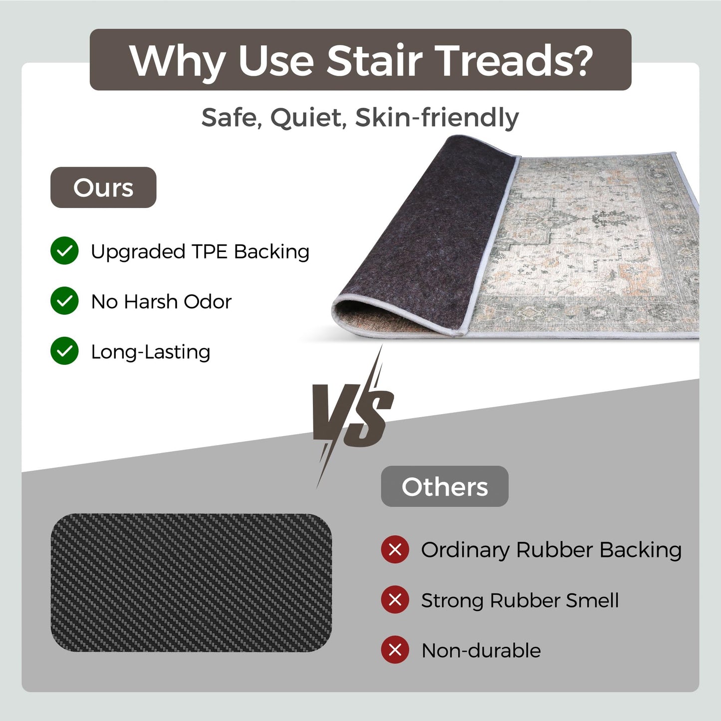 sarben Non Slip Stair Treads for Wooden Steps 1PCS - 30"x30" Indoor Safety Carpet, Edging Mats with TPE Adhesive Backing, Pet and Elderly Friendly Stair Rugs (Taupe)