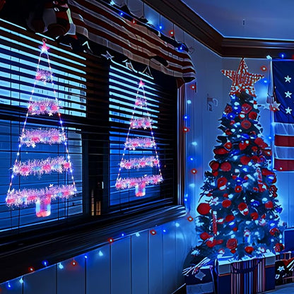 Toodour Christmas Decorations Indoor Lights, 2.65ft LED Christmas Lights, Red White Blue Wall Window Hanging Light, Battery Operated Holiday Decoration for Outdoor Garden New Year Home Decor