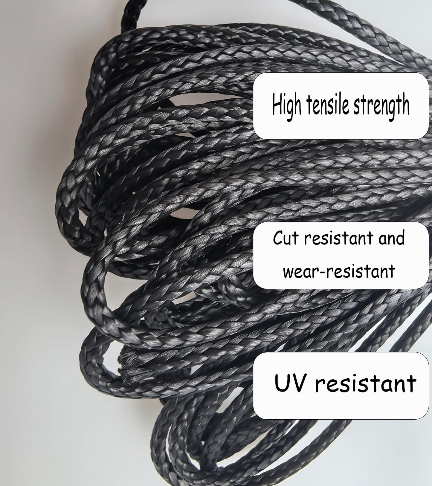 12 Strand Braided Dyneema Rope -3mm 700kg Fracture Strain - Suitable for Tents, Kiteboarding, and Other 65 feet (Black)