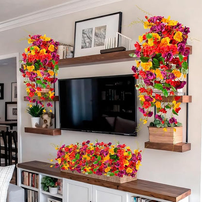 Artificial Flowers for Outdoors 2 Pack Fake Hanging Plants with Faux Hibiscus Flowers Summer Fall Decor UV Resistant Silk Leaves for Indoor Outdoor Front Door Porch Patio Planter Decor