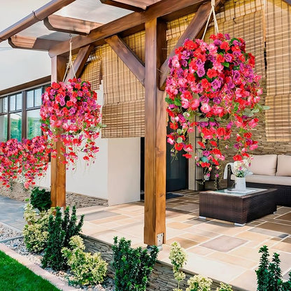 Artificial Flowers for Outdoors 2 Pack Fake Hanging Plants with Faux Hibiscus Flowers Summer Fall Decor UV Resistant Silk Leaves for Indoor Outdoor Front Door Porch Patio Planter Decor