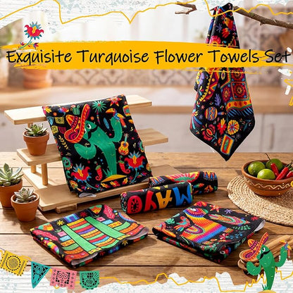 Breling Set of 6 Mexican Kitchen Towels Floral Dish Towel Cinco De Mayo