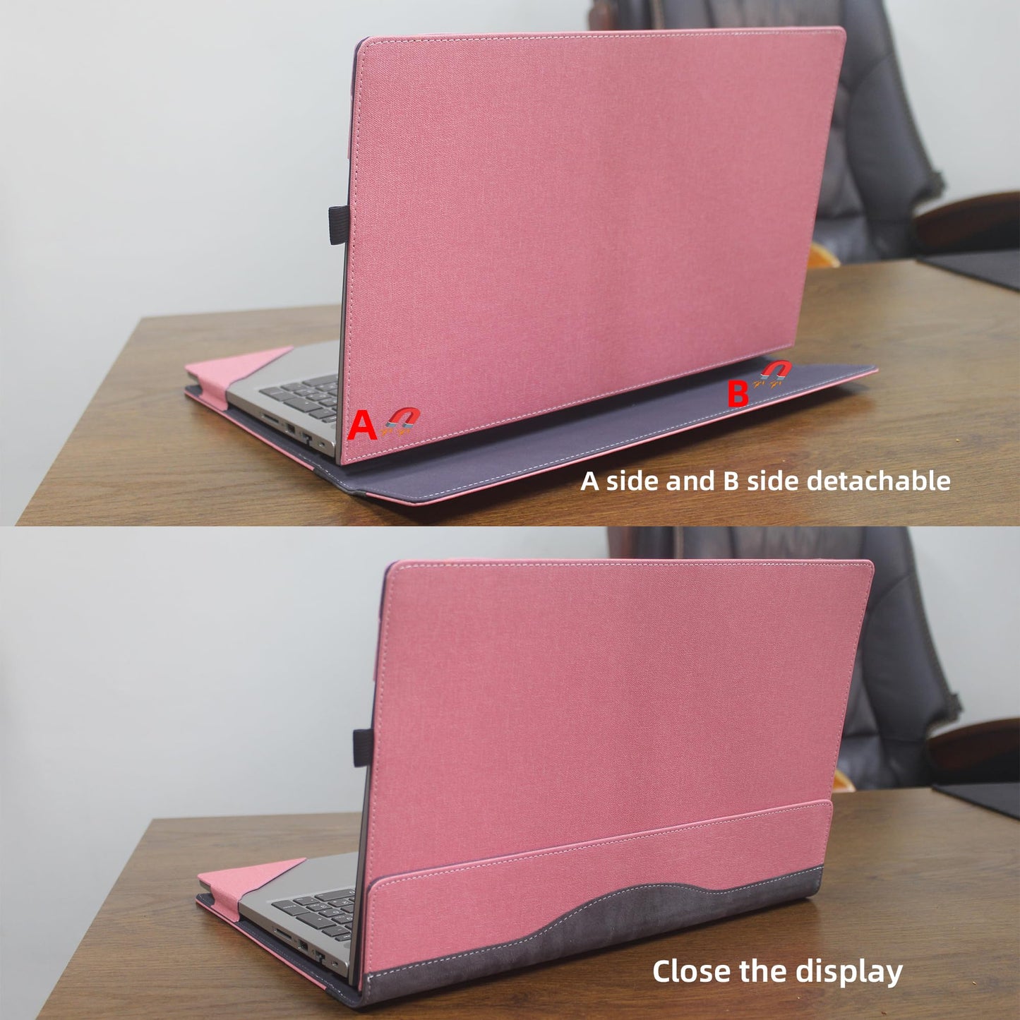 VEVOOD Laptop Cover for Dell inspiron 16" 7635 7640 Vostro 5620 5625 5630 7610 7620 7630 7640 2-in-1 Case All Inclusive Drop Case 16inch PU Leather Inside Pocket Cover (Pink)