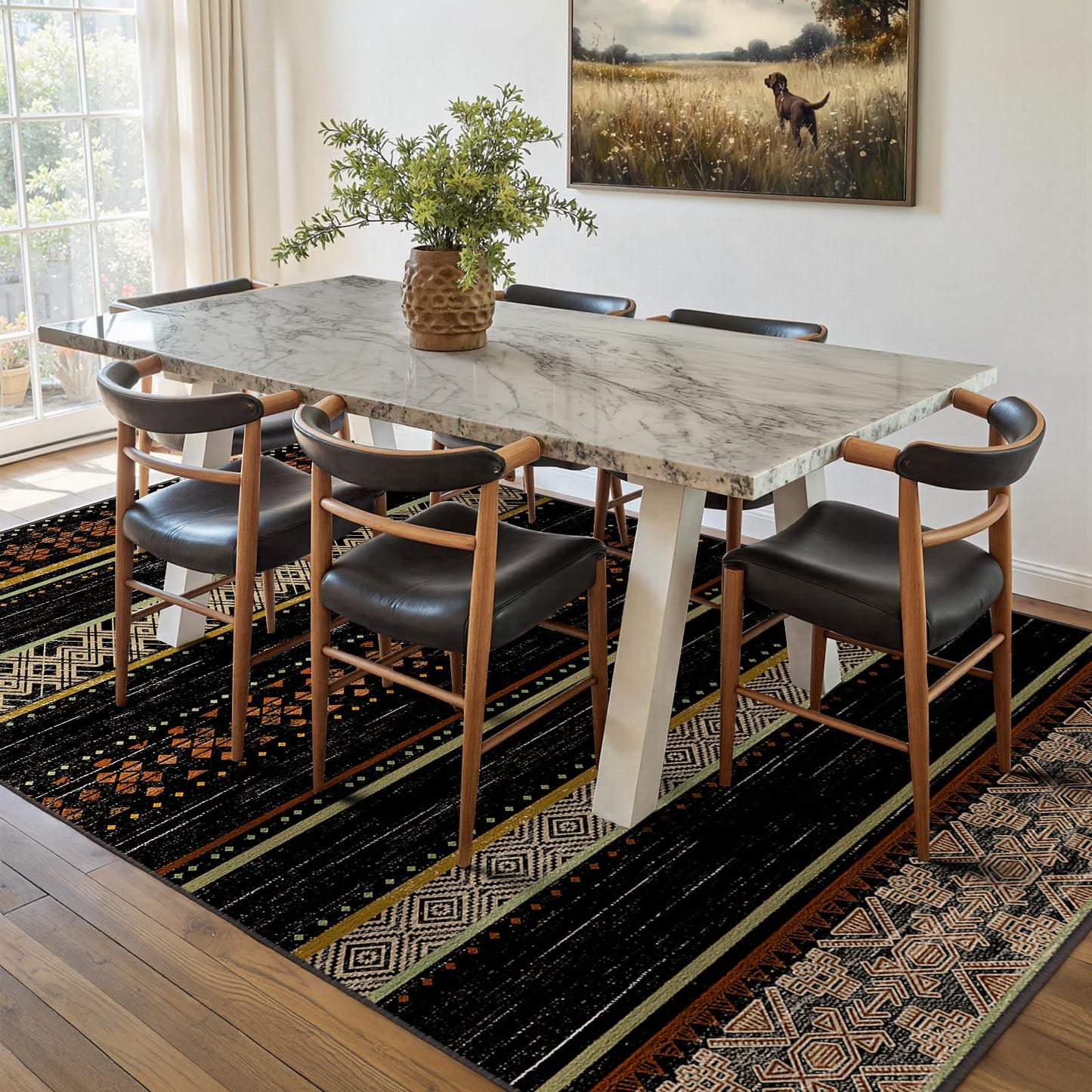 BESTSWEETIE 8x10 Area Rugs for Living Room Washable Moroccan Farmhouse Neutral Geometric Low Pile Non-Slip Soft Print Pattern Rug for Bedroom Kitchen Dining Room Entryway Black/Red/Brown/Cream/Yellow