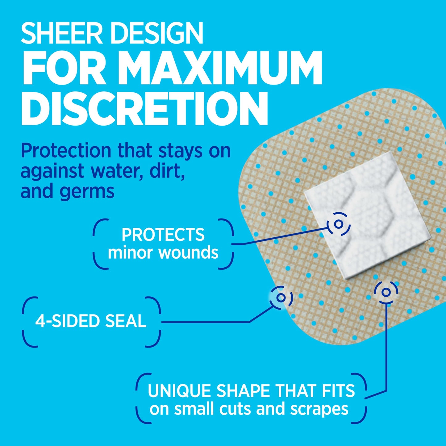 BAND-AID Brand Sheer Spot Square Adhesive Bandages, Lightweight Protection & Sterile Discreet Wound Care for Minor Cuts & Scrapes, Small Spot Bandages, First Aid Kit Essential, All One Size, 50 Count