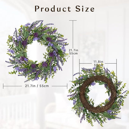 Lavender Wreath for Front Door Spring Summer Wreaths for Front Door, 22 Inch Doors Wreaths for Front Doors Outside All Season, Summer Wreath for Home Wall Window Party Wedding Decor Indoor Outdoor