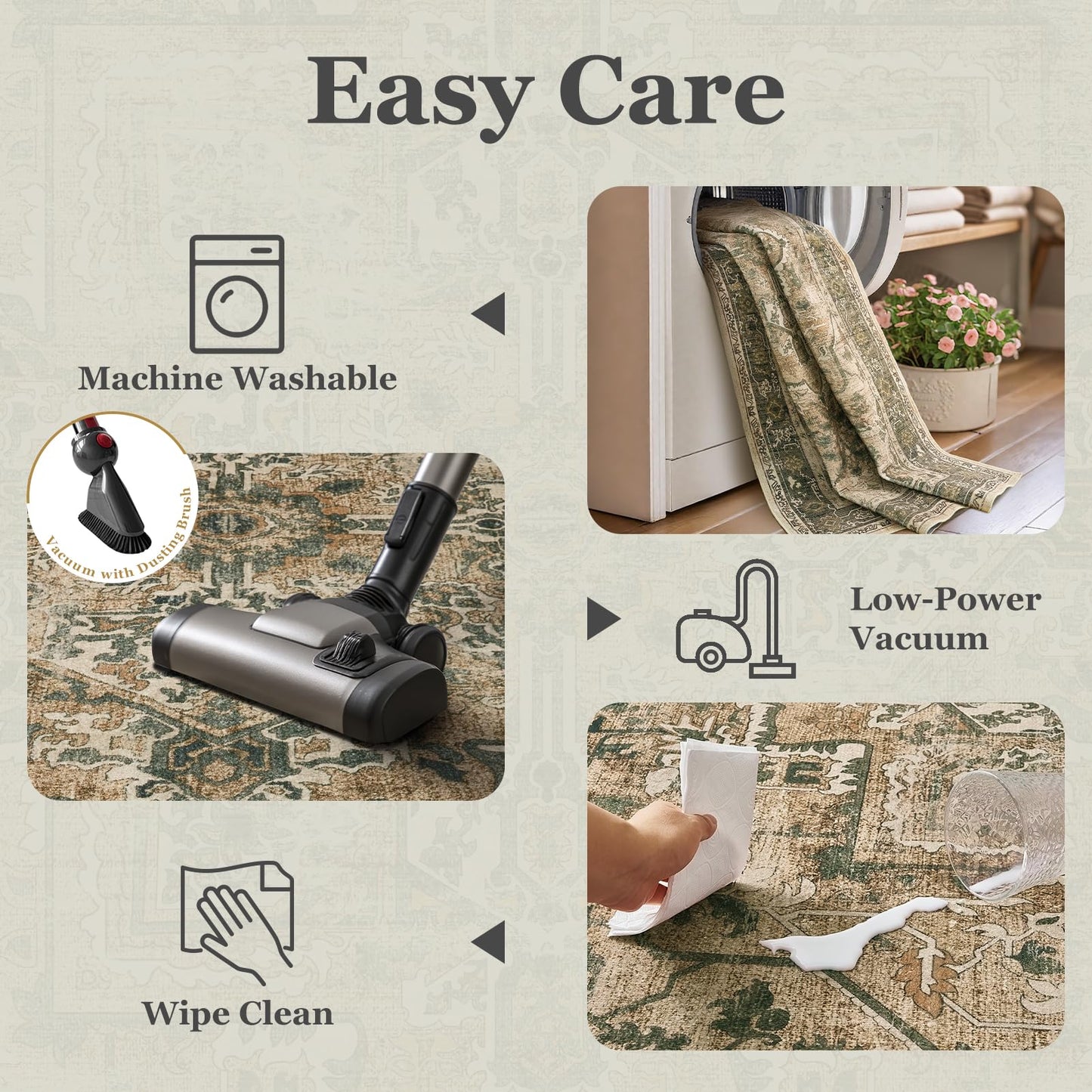 Jainmy Vintage Distressed 5x7 Area Rugs for Living Room Bedroom Non Slip Washable, Medallion Pattern Printed Low Pile Thin Carpet Rugs for Dining Room/Kitchen/Home Office, Multi Brown Olive Accents