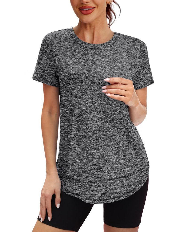 Workout Tops for Women Spring Summer Short Sleeve Golf Outfits Gym Essentials Activewear Running Shirts Grey S