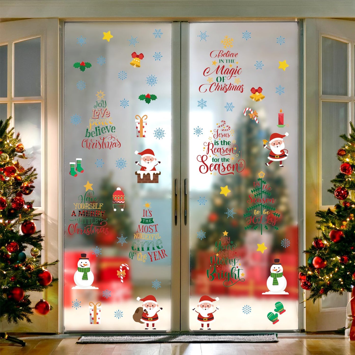 TOARTI Religious Merry Christmas Quotes Window Clings Have Yourself A Merry Little Christmas Inspirational Stickers Colorful Xmas Words Decals Winter Holiday Party Supplies Xmas Tree Window Stickers
