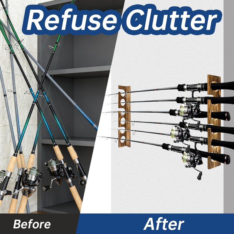 Fishing Rod Holders - Wall or Ceiling Mounted Rack for Up to 6 Fishing Poles | Garage Organization Solution