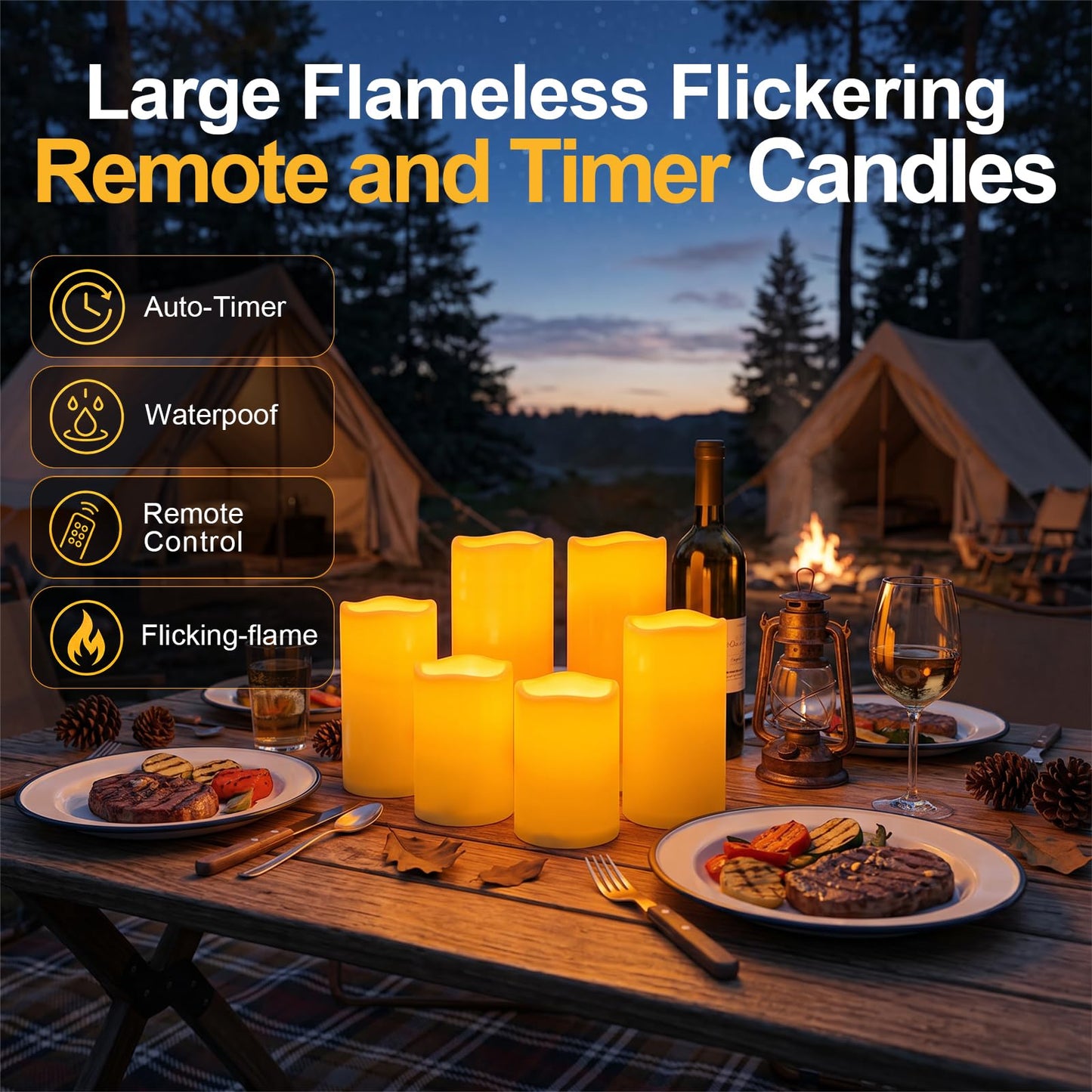 5plots 4"×10" Large Outdoor Waterproof Flameless Candles Ivory White with Timer & Remote, Battery Operated LED Flickering Pillar Candles for Patio Porch Halloween Christmas Lantern, Set of 2