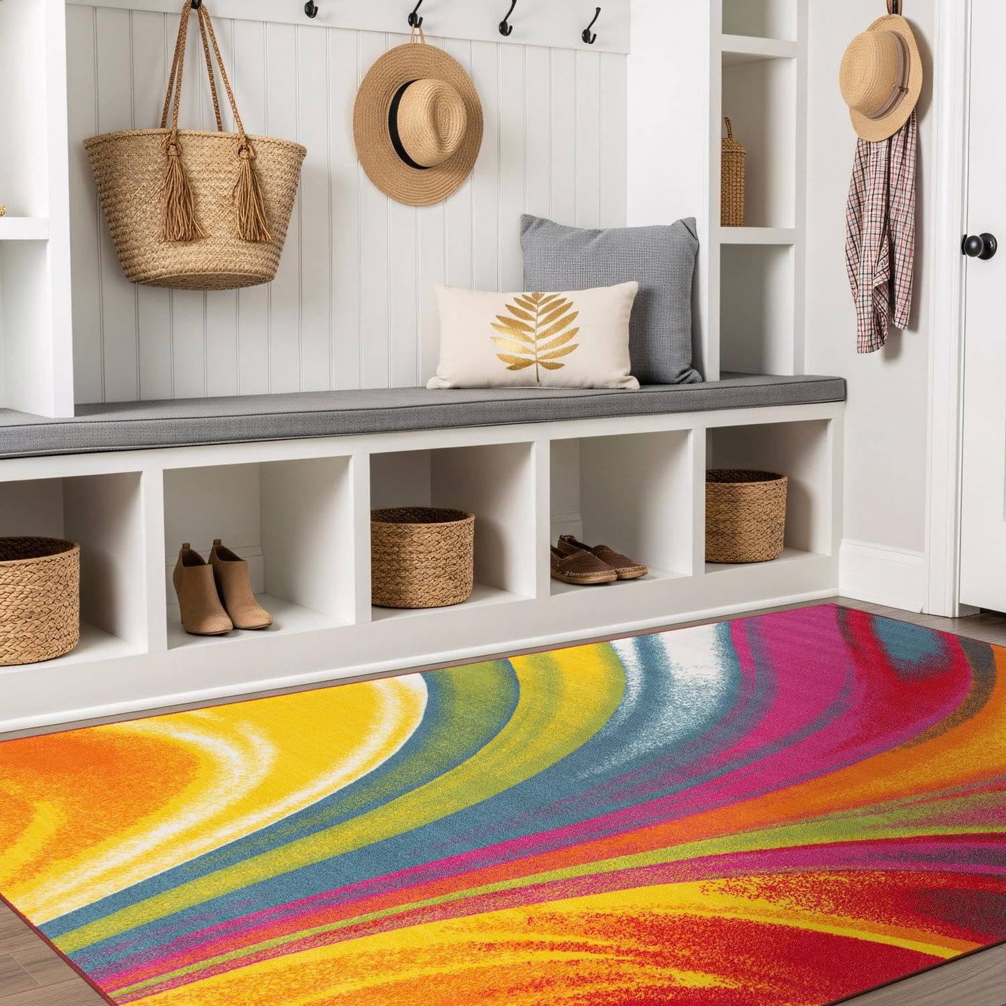 Rugshop Modern Contemporary Waves Non-Slip (Non-Skid) Area Rug 5 X 7 (5' 3" X 7' 3") Multi