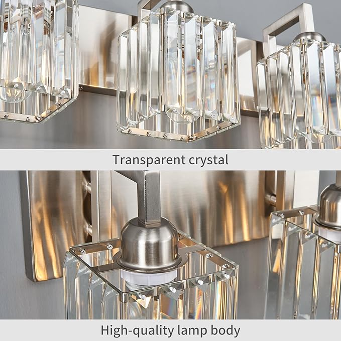 Modern Bathroom Vanity Light 5-Lights Brushed Nickel Vanity Light Crystal Wall Light Bathroom Light Fixtures