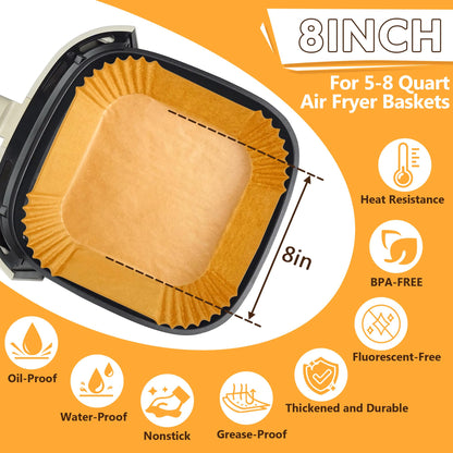 ReLuien 200pcs Air Fryer Liners Disposable, 8.7" Square Parchment Disposable Paper Liner for Air Fryer, Baking, Roasting and Microwave, Non-Stick liner Accessories